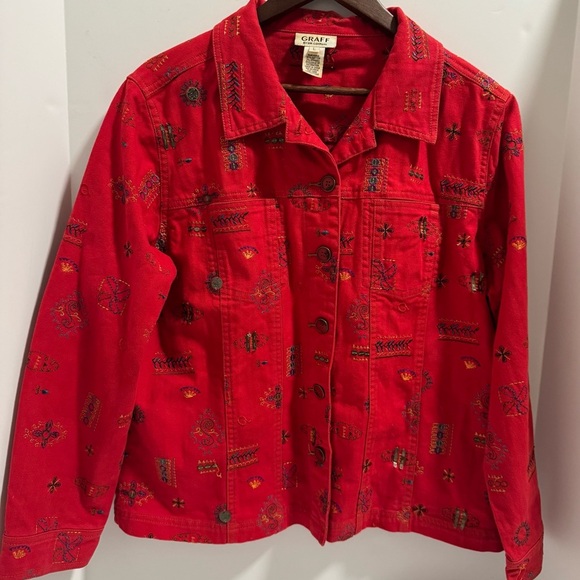 GRAFF Size large RED Stretch Denim jacket - Picture 6 of 10